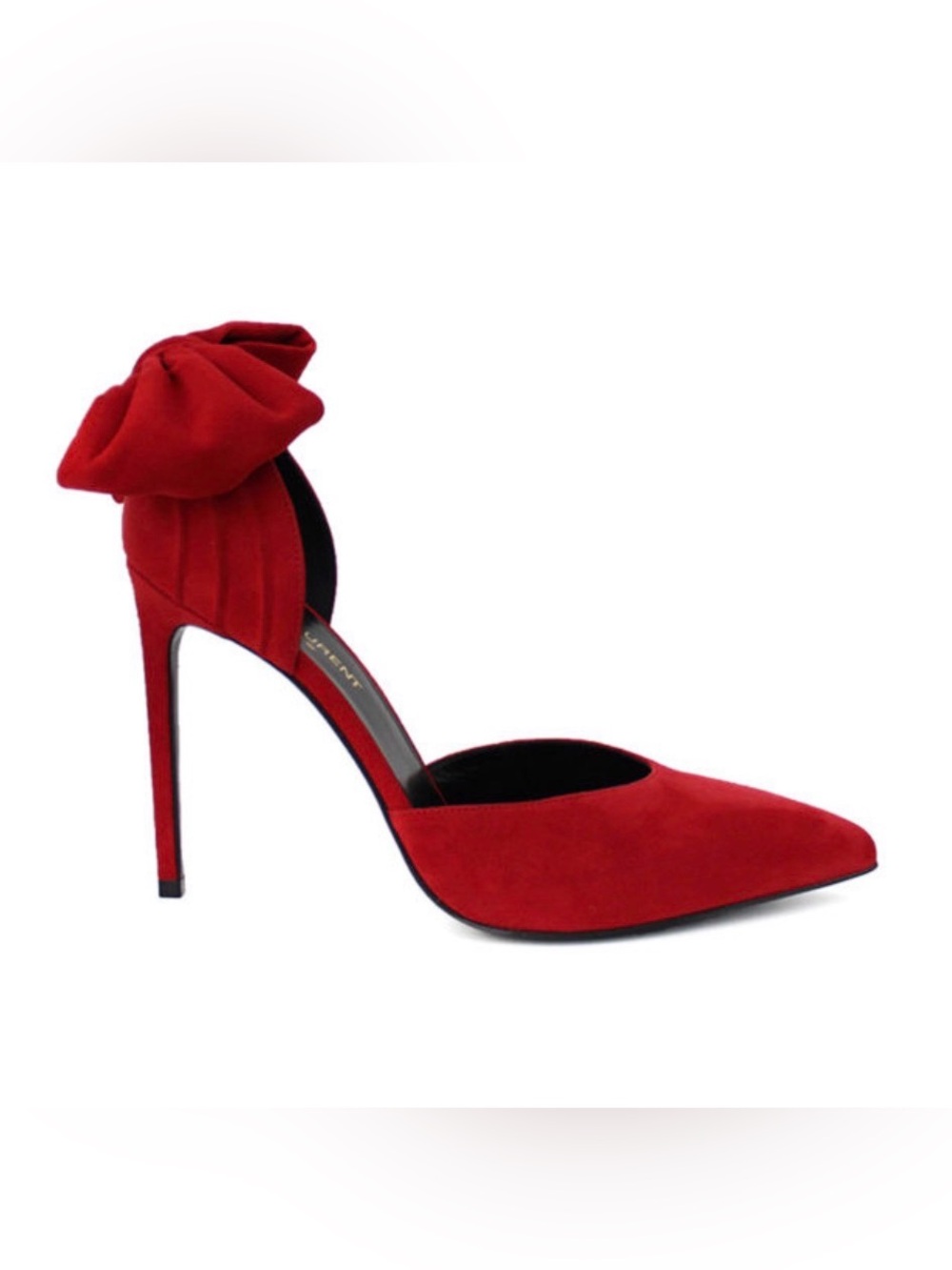 Saint Laurent Skinny 105 D'Orsay Bow Embellished Suede Pumps – Red – Size 37.5 - Picture 13 of 14